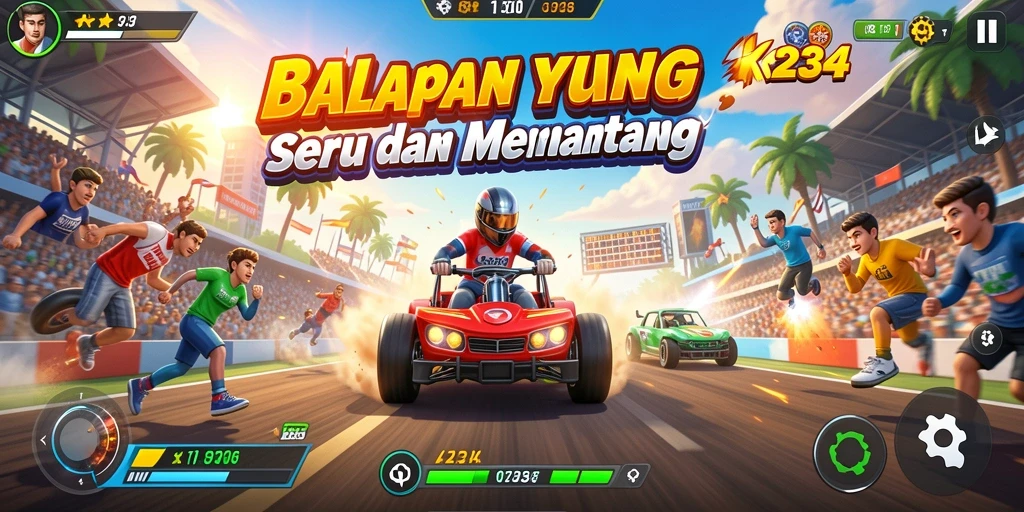 Tampilan seru dari gameplay balapan K234 yang menegangkan.