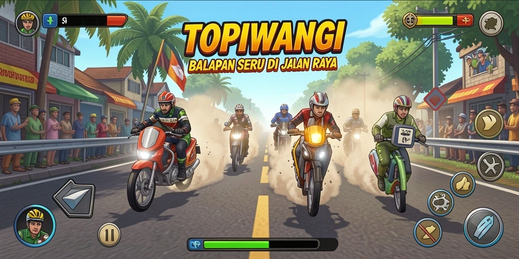 Gameplay seru balapan mobil di TOPIWANGI dengan grafik menarik.